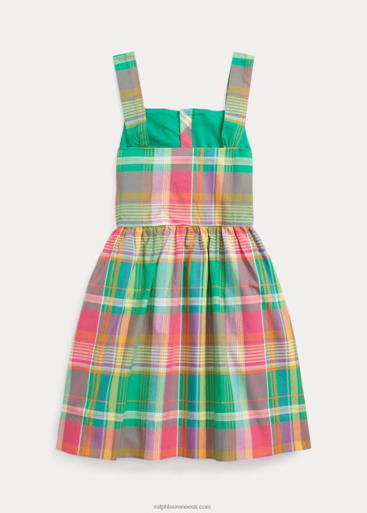 Ralph Lauren lapsed ruuduline puuvillane popliin kleit PR0V7373 roheline/roosa