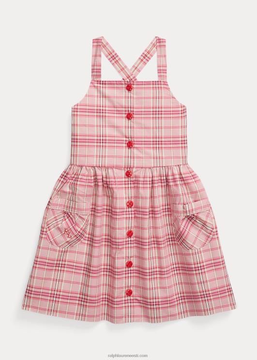 Ralph Lauren lapsed ruuduline puuvillane popliin kleit PR0V9971 roosa pleed