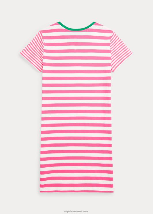 Ralph Lauren lapsed triibuline puuvillane trikoo t-kleit PR0V7050 õrn roosa