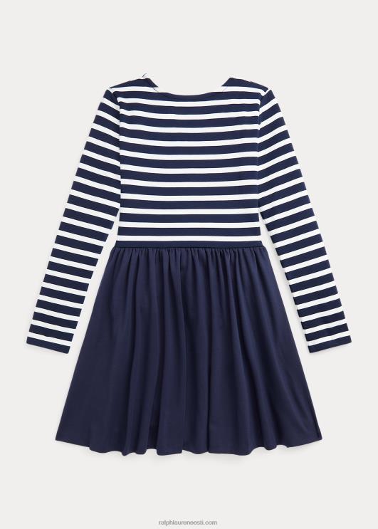 Ralph Lauren lapsed triibuline stretch ponte kleit PR0V7569 rl merevägi/tekipesu valge