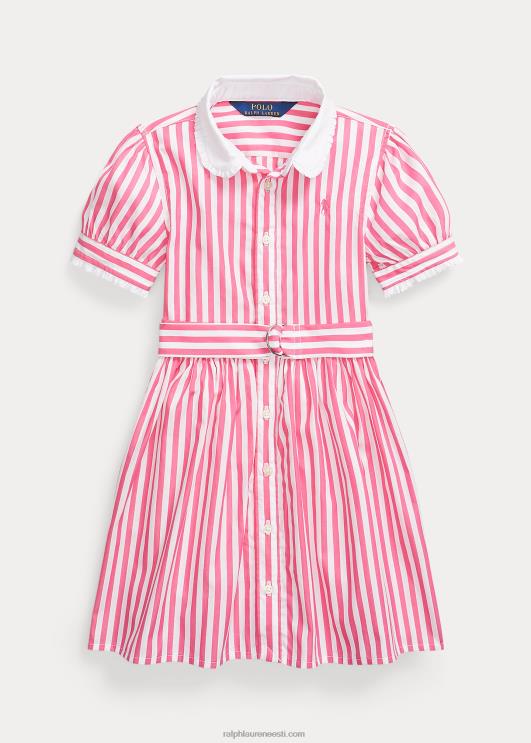 Ralph Lauren lapsed vööga triibuline puuvillasest popliinist särk PR0V6855 kõrberoosa/valge