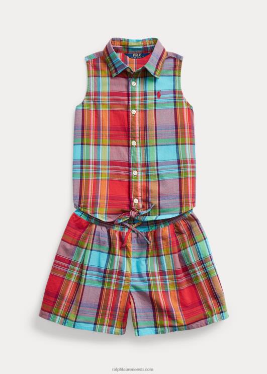 Ralph Lauren lapsed madrase varrukateta särk ja lühike komplekt PR0V7140 punane multi