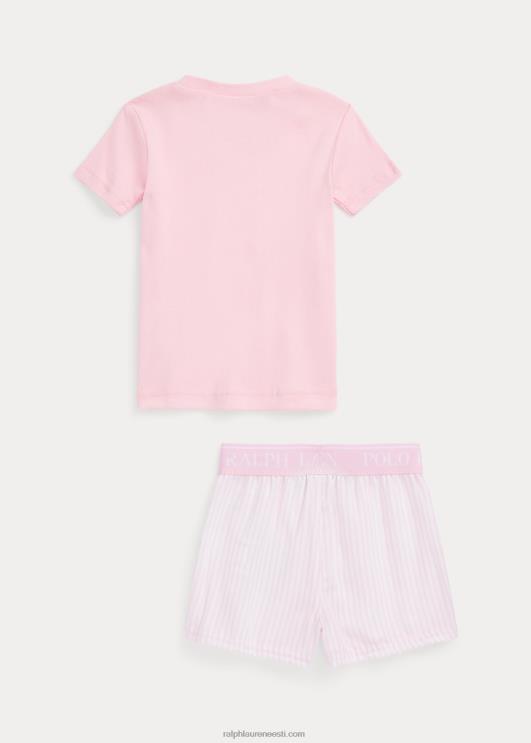 Ralph Lauren lapsed jersey tee & twill lühike magamiskomplekt PR0V7313 valge/karmelroosa