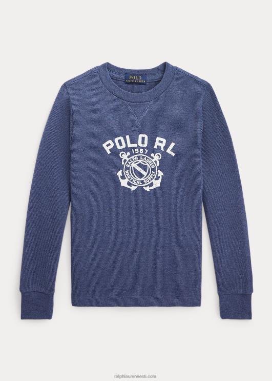 Ralph Lauren lapsed logoga vahvlikootud pikkade varrukatega t-särk PR0V6529 rustikaalne mereväe kanarbik