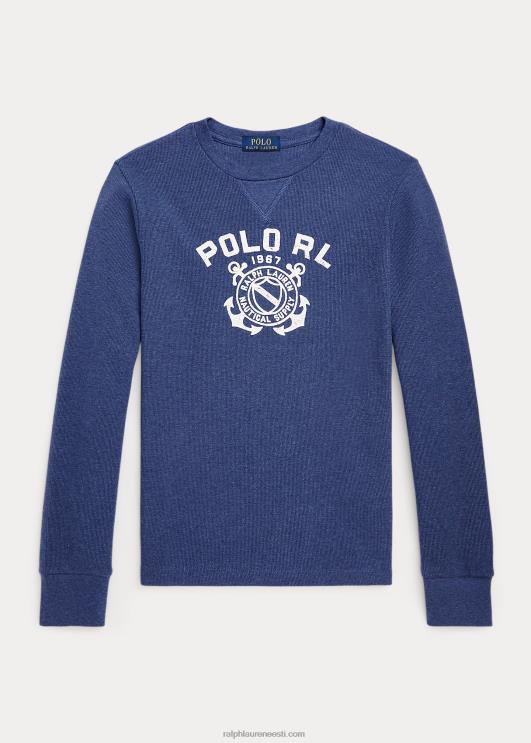Ralph Lauren lapsed logoga vahvlikootud pikkade varrukatega t-särk PR0V6667 rustikaalne mereväe kanarbik
