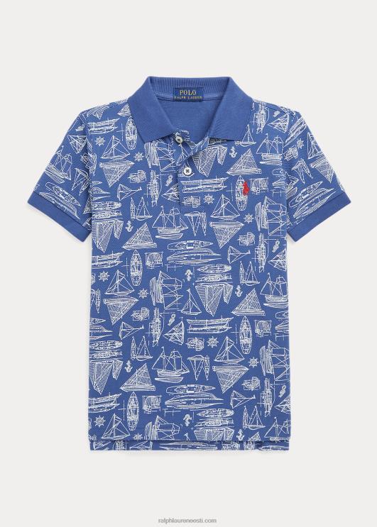 Ralph Lauren lapsed purjeka prindiga puuvillasest võrgust polosärk PR0V6517 purjekas sinine trükis