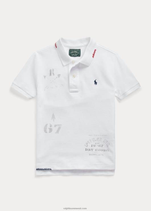 Ralph Lauren lapsed puuvillase võrguga graafiline polosärk PR0V5667 klassikaline oxfordi valge
