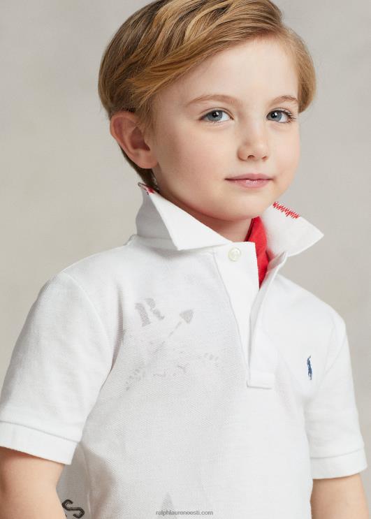 Ralph Lauren lapsed puuvillase võrguga graafiline polosärk PR0V5667 klassikaline oxfordi valge