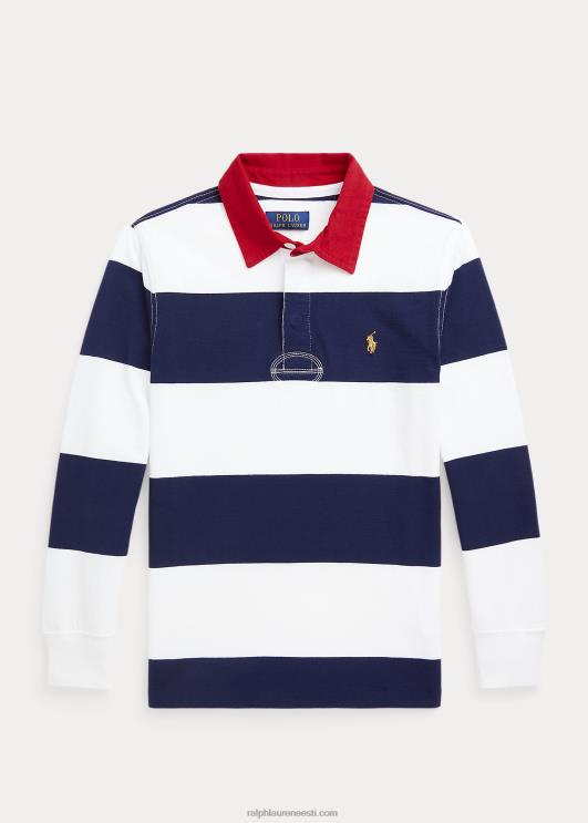 Ralph Lauren lapsed triibuline puuvillane trikoo ragbi särk PR0V9861 newporti merevägi/valge