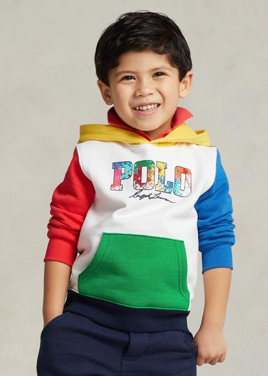 Ralph Lauren lapsed värviblokeeritud logoga fliisist kapuuts PR0V5660 valge multi