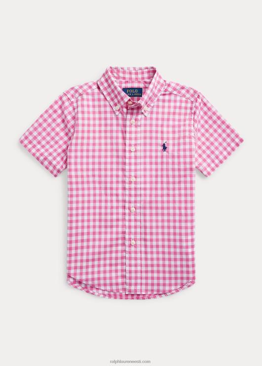 Ralph Lauren lapsed hõlmikpuuvillasest popliinist lühikeste varrukatega särk PR0V6426 kuurort roos/valge