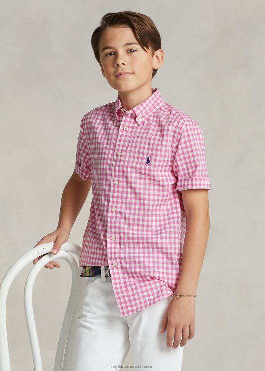 Ralph Lauren lapsed hõlmikpuuvillasest popliinist lühikeste varrukatega särk PR0V6552 kuurort roos/valge