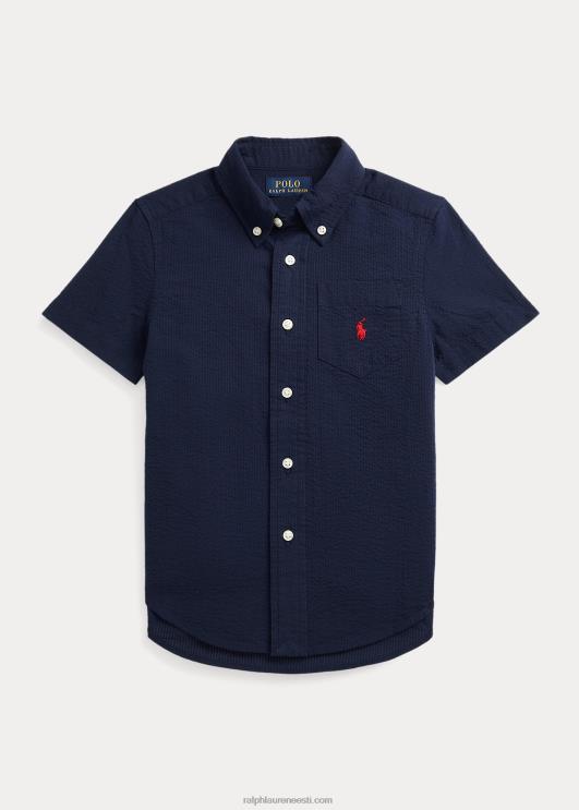Ralph Lauren lapsed puuvillane seersucker lühikeste varrukatega särk PR0V6416 astoria merevägi