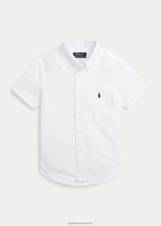 Ralph Lauren lapsed puuvillane seersucker lühikeste varrukatega särk PR0V6417 valge