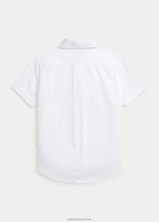 Ralph Lauren lapsed puuvillane seersucker lühikeste varrukatega särk PR0V6417 valge