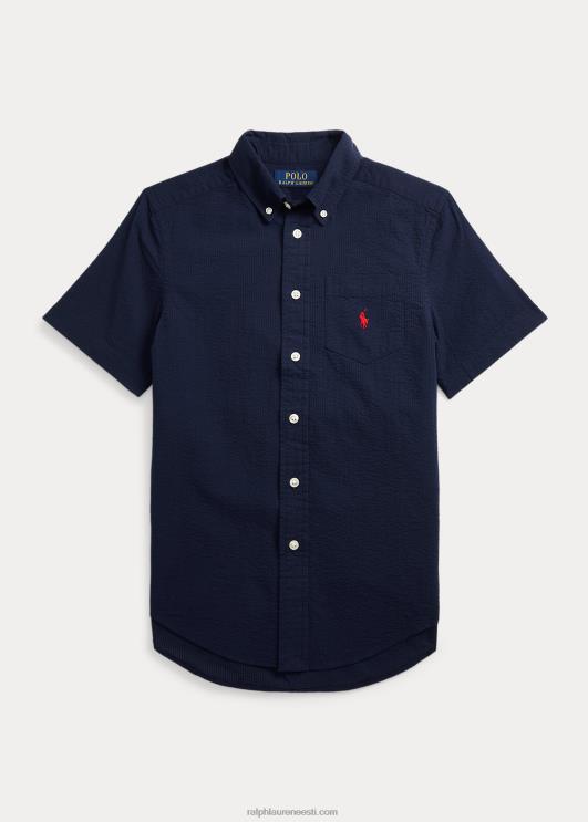 Ralph Lauren lapsed puuvillane seersucker lühikeste varrukatega särk PR0V6587 astoria merevägi
