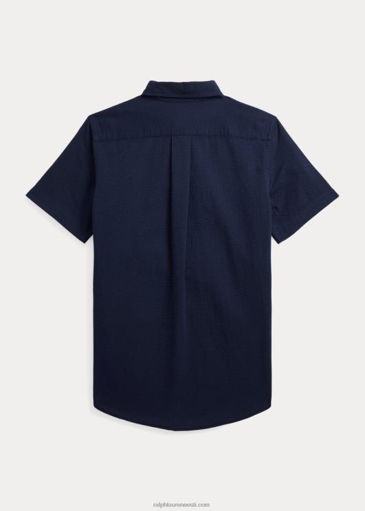 Ralph Lauren lapsed puuvillane seersucker lühikeste varrukatega särk PR0V6587 astoria merevägi