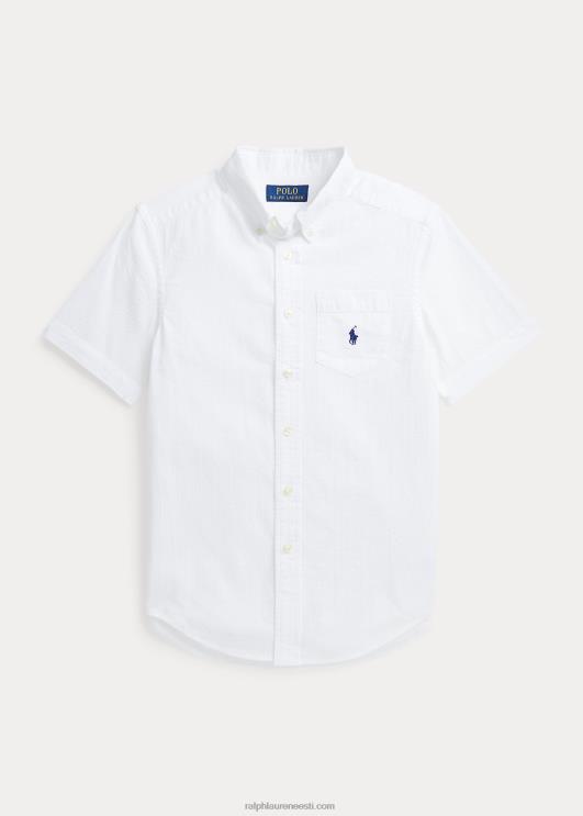 Ralph Lauren lapsed puuvillane seersucker lühikeste varrukatega särk PR0V6588 valge