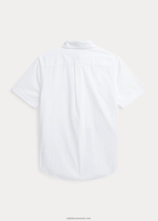 Ralph Lauren lapsed puuvillane seersucker lühikeste varrukatega särk PR0V6588 valge