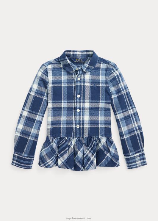 Ralph Lauren lapsed ruuduline peplum-äärega puuvillane särk PR0V7453 sinine/kreem multi