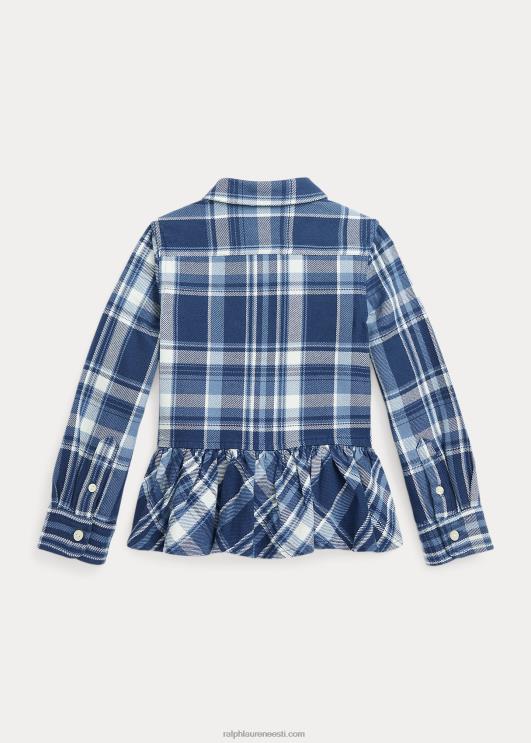 Ralph Lauren lapsed ruuduline peplum-äärega puuvillane särk PR0V7453 sinine/kreem multi
