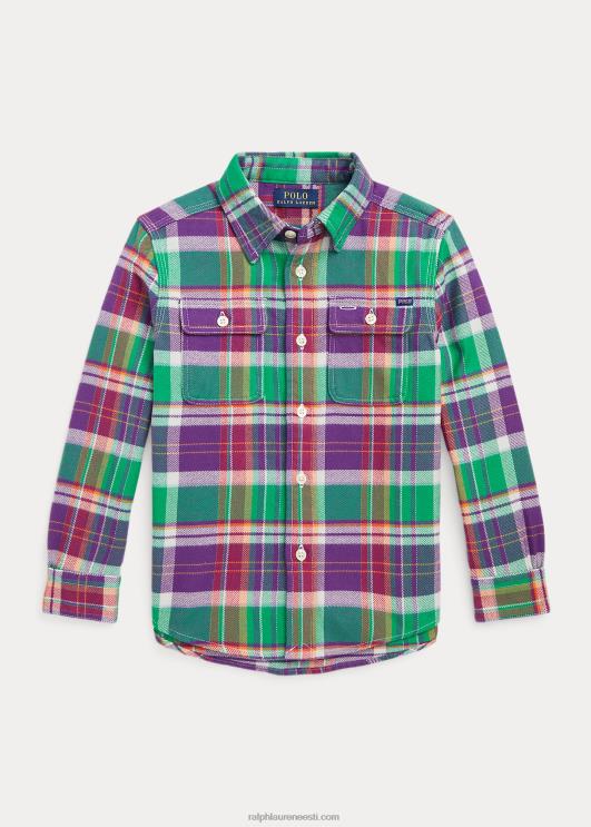 Ralph Lauren lapsed ruuduline performance flanellist töösärk PR0V6534 lilla/roheline multi