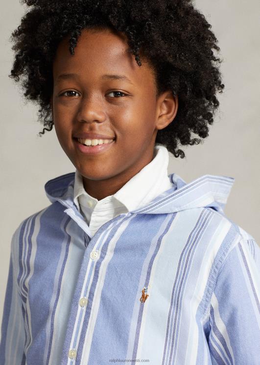 Ralph Lauren lapsed triibuline puuvillane oxford kapuutsiga särk PR0V6559 sinine multi