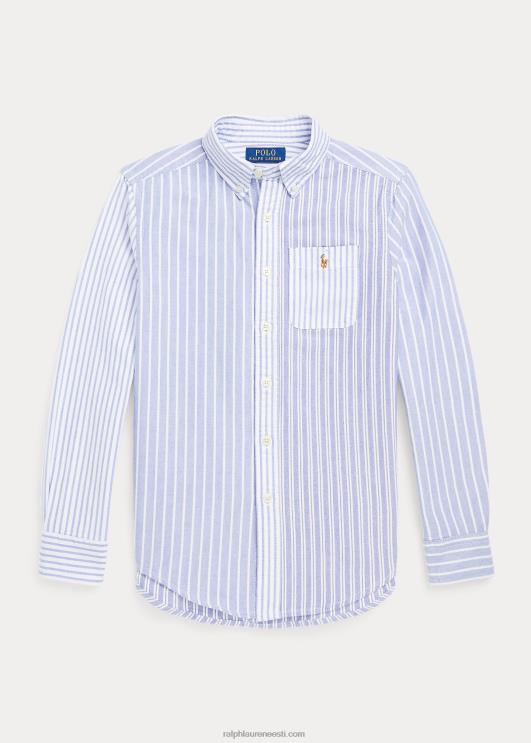 Ralph Lauren lapsed triibuline puuvillane oxfordi lõbus särk PR0V6643 sinine lõbus särk