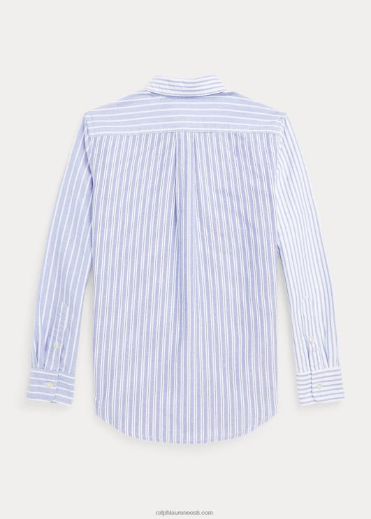 Ralph Lauren lapsed triibuline puuvillane oxfordi lõbus särk PR0V6643 sinine lõbus särk