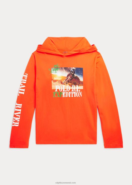 Ralph Lauren lapsed puuvillane graafiline kapuutsiga t-särk PR0V6673 aktiivne oranž