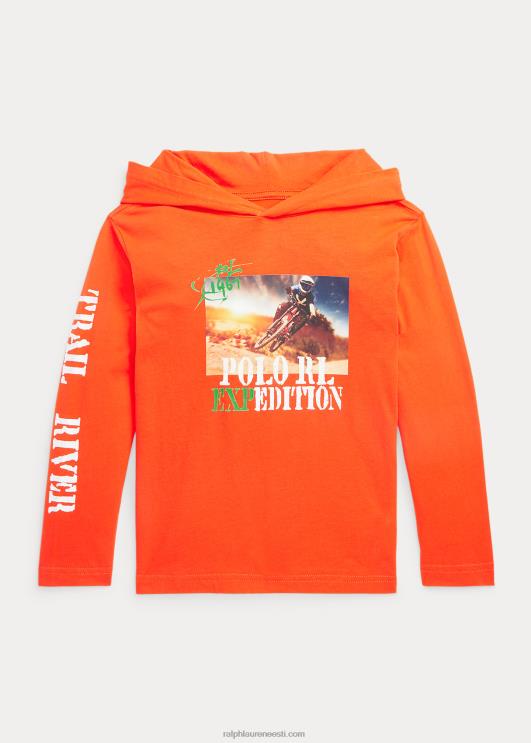 Ralph Lauren lapsed puuvillane graafiline kapuutsiga t-särk PR0V9900 aktiivne oranž