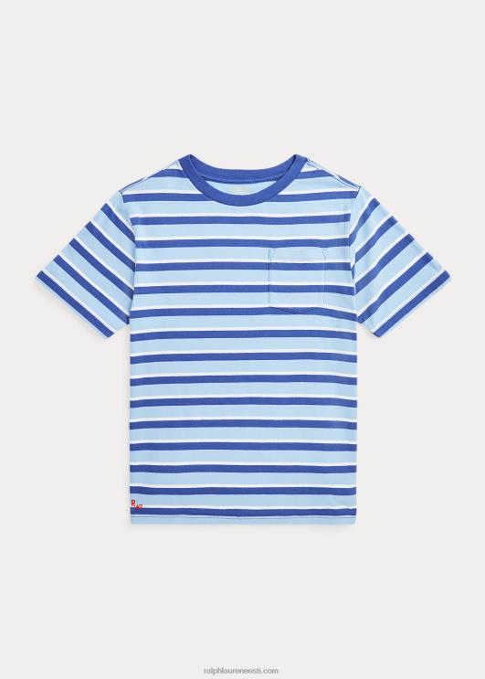 Ralph Lauren lapsed triibuline puuvillane jersey tasku särk PR0V6119 kuningliku mereväe multi