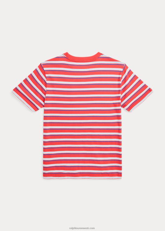 Ralph Lauren lapsed triibuline puuvillane jersey tasku särk PR0V6125 tüürpoordi punane multi