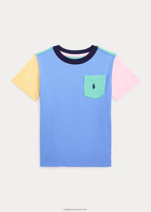 Ralph Lauren lapsed värviblokeeritud puuvillane tasku t-särk PR0V5782 sadamasaar sinine multi