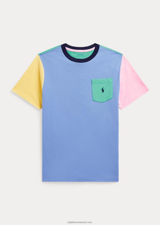 Ralph Lauren lapsed värviblokeeritud puuvillane tasku t-särk PR0V9852 sadamasaar sinine multi