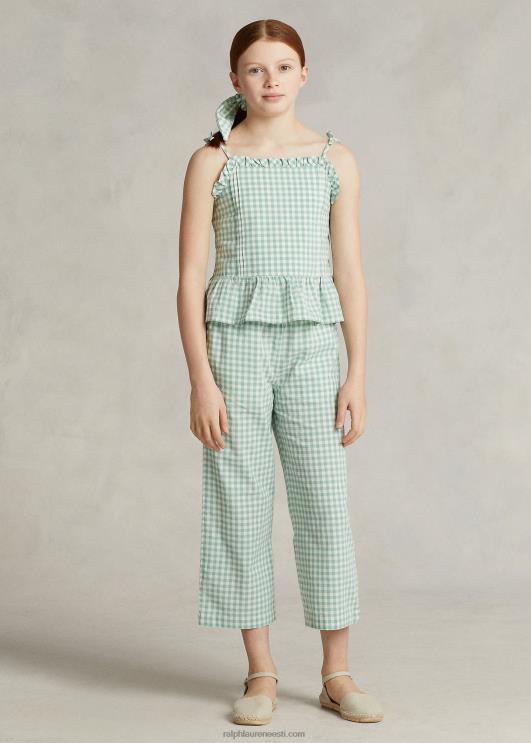 Ralph Lauren lapsed hõlmikpuuvillane madras peplum top PR0V6726 pleekinud piparmünt/tekipesu valge