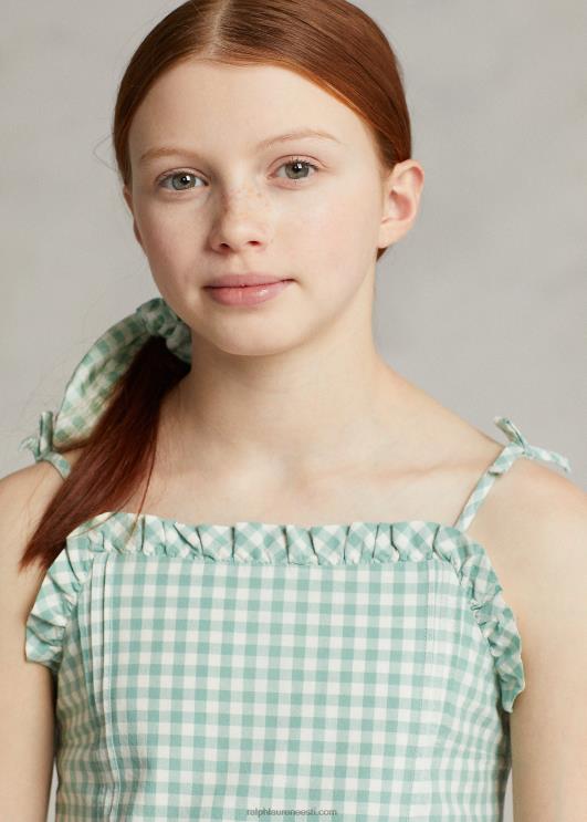 Ralph Lauren lapsed hõlmikpuuvillane madras peplum top PR0V6726 pleekinud piparmünt/tekipesu valge