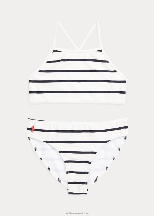 Ralph Lauren lapsed triibuline veniv kaheosaline ujumistrikoo PR0V7337 tekipesuvahend valge/merepunane