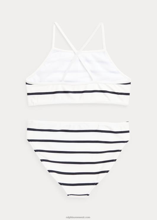 Ralph Lauren lapsed triibuline veniv kaheosaline ujumistrikoo PR0V7337 tekipesuvahend valge/merepunane