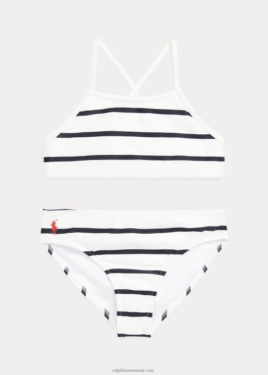 Ralph Lauren lapsed triibuline veniv kaheosaline ujumistrikoo PR0V7341 tekipesuvahend valge/merepunane