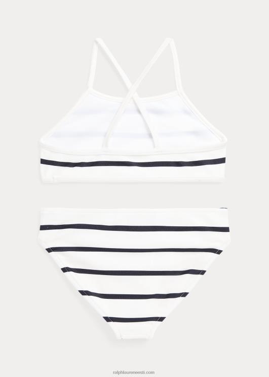 Ralph Lauren lapsed triibuline veniv kaheosaline ujumistrikoo PR0V7341 tekipesuvahend valge/merepunane