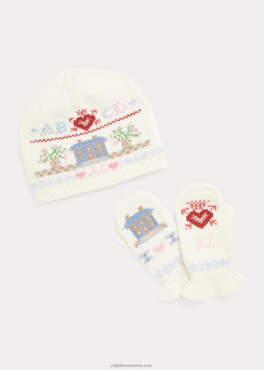 Ralph Lauren lapsed fair isle vatist mütsi ja labakindade komplekt PR0V7630 klubimaja kreem