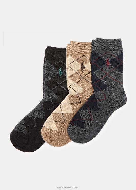 Ralph Lauren lapsed argyle sokid 3 tk PR0V5964 süsi/khaki/must