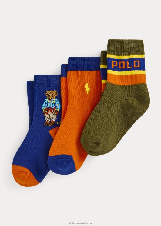 Ralph Lauren lapsed polo bear crew sokk 3-pakk PR0V9803 kuninglik multi