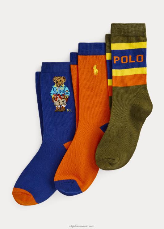 Ralph Lauren lapsed polo bear crew sokk 3-pakk PR0V9831 kuninglik multi