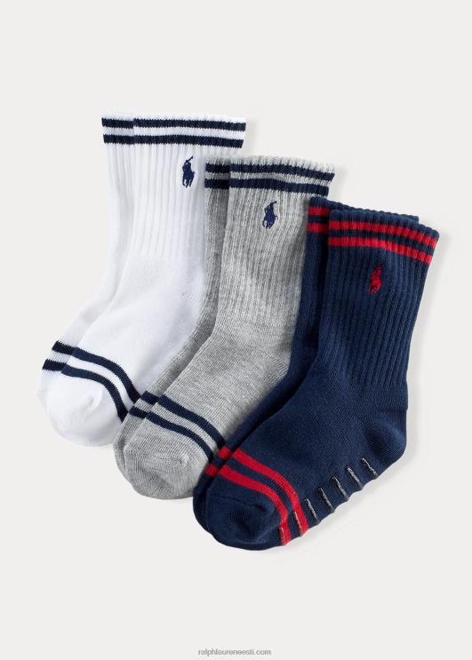 Ralph Lauren lapsed triibuline crew sokk 3-pakk PR0V5961 valge