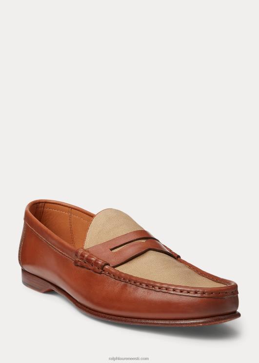 Ralph Lauren mehed chalmersi vasikanahast ja lõuendist penny loafer PR0V2152 tan/kreeta