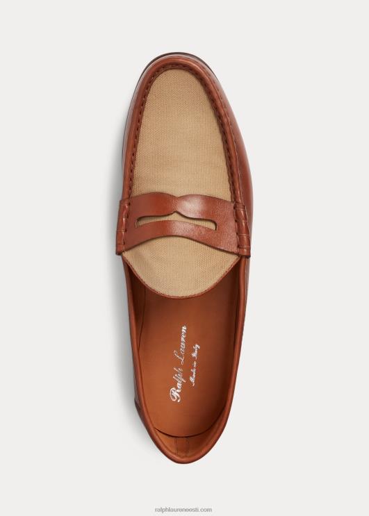 Ralph Lauren mehed chalmersi vasikanahast ja lõuendist penny loafer PR0V2152 tan/kreeta