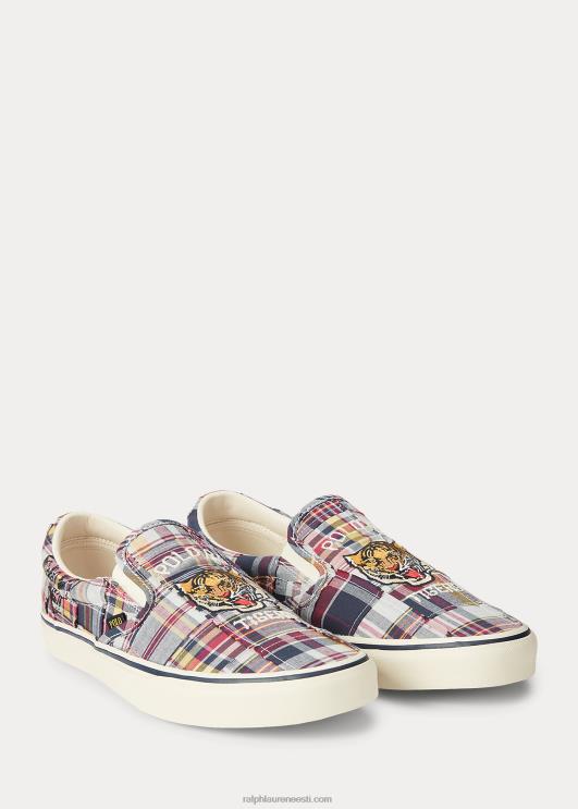 Ralph Lauren mehed keatoni lapitööd madras slip-on tossud PR0V2026 tiigri lapitöö multi