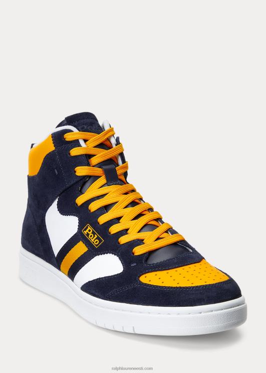 Ralph Lauren mehed õukonnanahast-seemisnahast kõrged tossud PR0V1987 tumesinine/valge/kollane